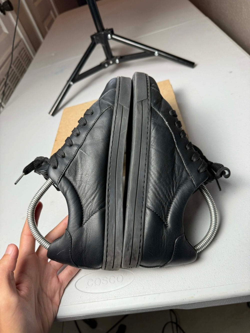 Used FENDI FF Embossed Black Leather Sneakers Sz 37.5 / US 7.5 - Picture 8 of 13